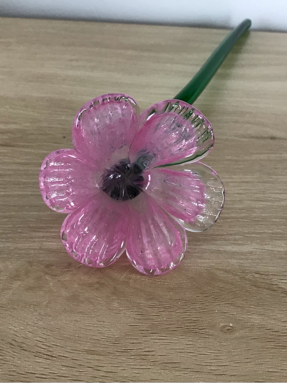 HANDBLOWN Glass Pink Flower Stem - Picture 2 of 4